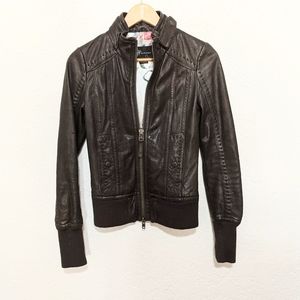 Mackage For Aritzia Lamb Leather and Wool Cuff Rare Bomber Zip Jacket XXS